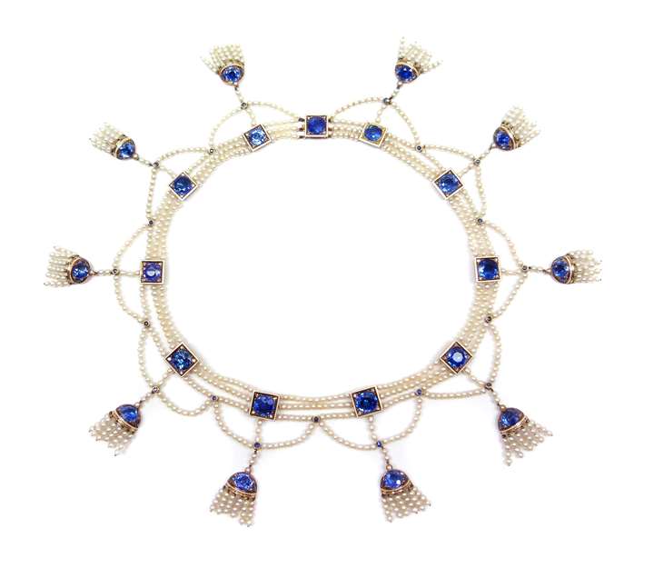 Antique sapphire and seed pearl fringe necklace